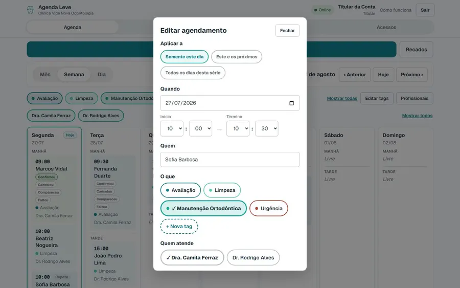 Configuração de consulta recorrente, com os alcances de edição da série