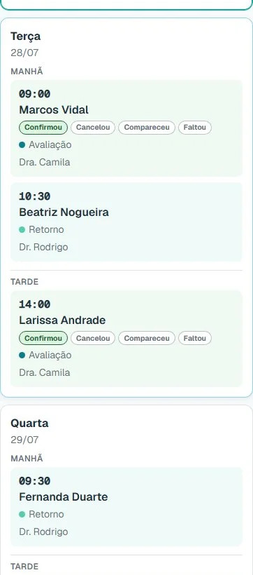 A Agenda Leve aberta no celular, mostrando a agenda do dia